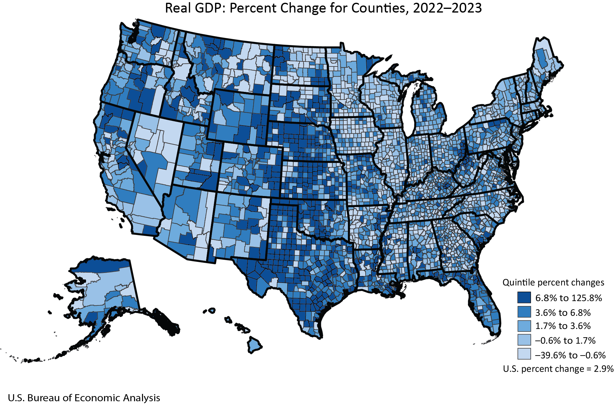 map: Real GDP: Percent Change for Counties, 2022-2023